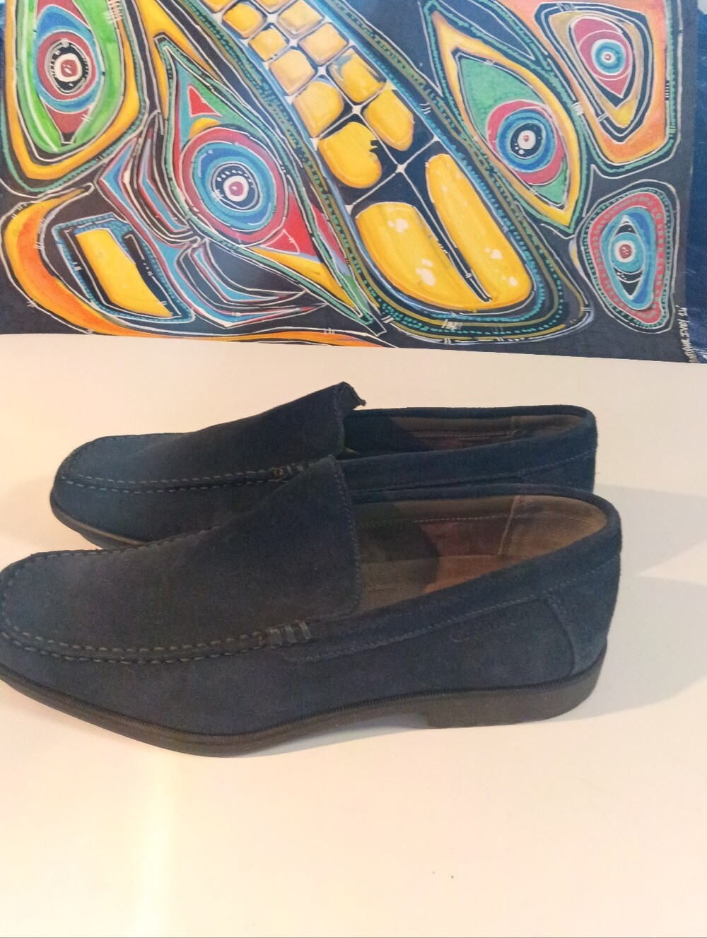 Calvin Klein Men's Dark Blue Suede Dress Shoes - Casual Leather Loafers